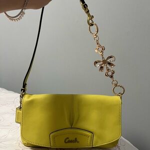 Coach Yellow Leather Crossbody with Gold Floral Bow Strap